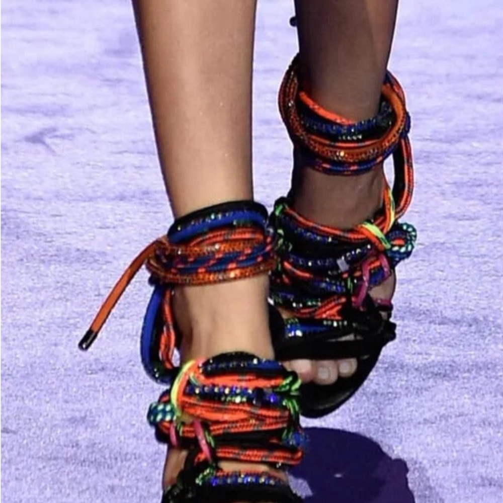 DSQUARED2 Multicolor Braided Rope Wrap Heels - Picture 2 of 12